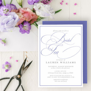 Convites Elegante Periwinkle Calliografia Formal Chá Brida