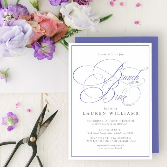 Convites Elegante Periwinkle Calliographic Brunch Com Noiva (Criador carregado)