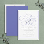 Convites Elegante Periwinkle Calliographic Brunch Com Noiva<br><div class="desc">Um brunch formal, elegante e moderno, com o chá de panela da noiva, com a caligrafia moderna escrita à mão de ornamentado, em periwinkle, com uma delicada borda de periwinkle. Personalize seus detalhes em preto suave. Entre em contato com o designer para produtos correspondentes. Copyright Anastasia Surridge for Elegant Invites,...</div>