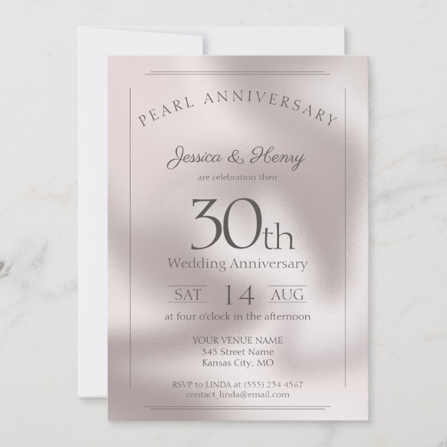 Convites Elegante Pérola 30º aniversário de casamento (Frente)