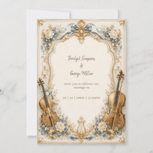 Convites Elegante Pérola Azul Florais Cordas Casamento Luxo