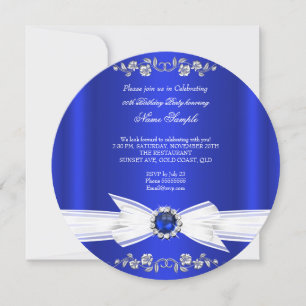 Convites Elegante Pérola Branca Azul Real Jóia Arco Anivers