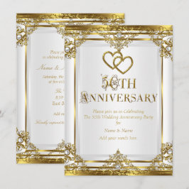 Convites Elegante Pérola Branca Dourada de Aniversário de 5