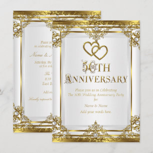 Convites Elegante Pérola Branca Dourada de Aniversário de 5