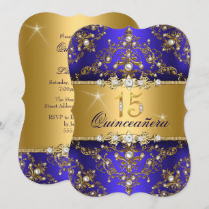 Convites Elegante Pérola Damasco Azul Real Quinceanera