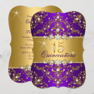 Convites Elegante Pérola Damasko Roxo Quinceanera