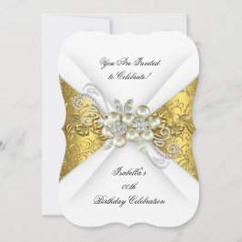 Convites Elegante Pérola em Ouro Amarelo com Diamantes Bran