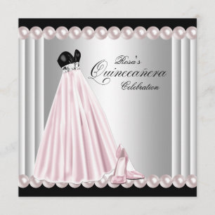 Convites Elegante Pérola Prata Rosa Quinceanera