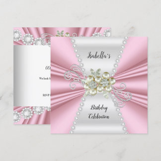 Convites Elegante Pérola Rosa Claro com Diamante Branco de