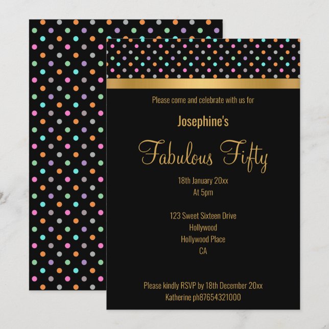 CONVITES ELEGANTE PERSONALIZADO FABULOSO A 50 BOLINHAS PRET (Frente/Verso)