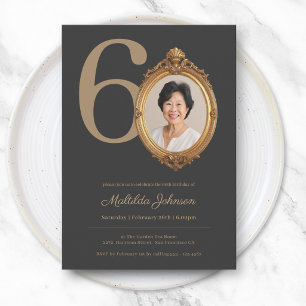 Convites Elegante Personalizado Foto Dourado 60º Aniversári