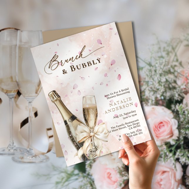Convites Elegante Petals Brunch e Chá de panela Bubble (Elegant Petals Brunch & Bubbly Bridal Shower Invitation)
