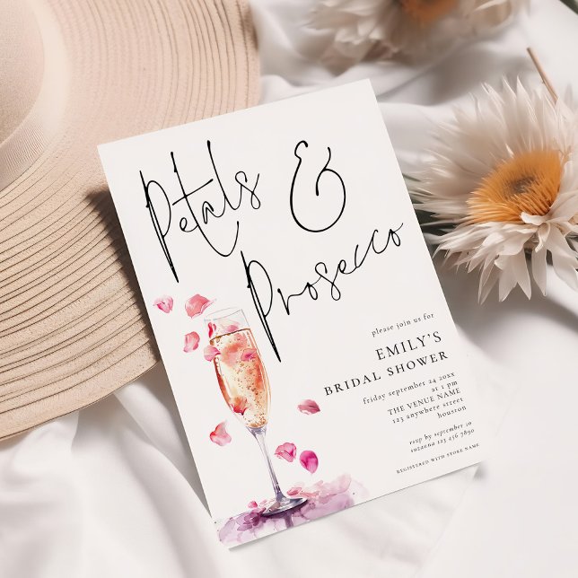 Convites Elegante Petals Prosecco Glass Chá de panela (Criador carregado)