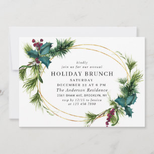 Convites Elegante Pine Holly Berry Natal Brunch