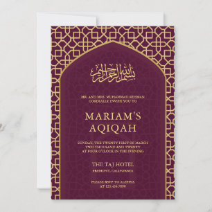 Convites Elegante Plum Dourado Mihrab Aqiqah Islâmica