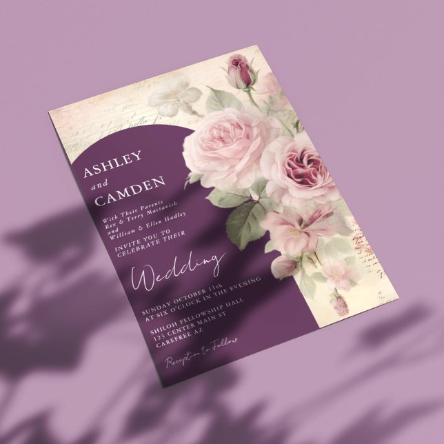 Convites Elegante Plum e Dusty Rosa Wedding (Criador carregado)