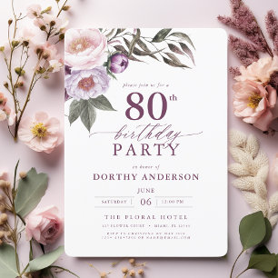 Convites Elegante Plum Purple Floral 80 Birthday
