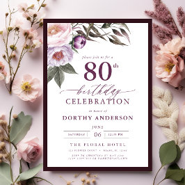Convites Elegante Plum Purple Floral 80 Birthday