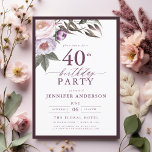 Convites Elegante Plum Purple Floral aniversário de 40 anos<br><div class="desc">Defina o tom para uma celebração sofisticada com um convite de aniversário de um guião floral roxo e elegante. Com tons ricos de ameixa e delicados sotaques florais, esse design exude uma sensação de luxo e refinamento. A graciosa tipografia da escrita adiciona um toque personalizado, perfeito para um aniversário de...</div>