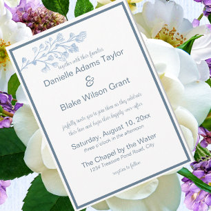 Convites Elegante Pó Azul e Branco Moderno Foto Casamento