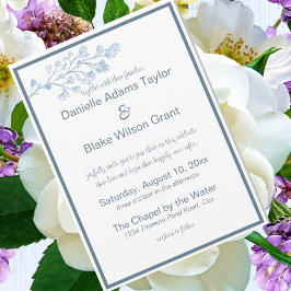 Convites Elegante Pó Azul e Branco Moderno Foto Casamento