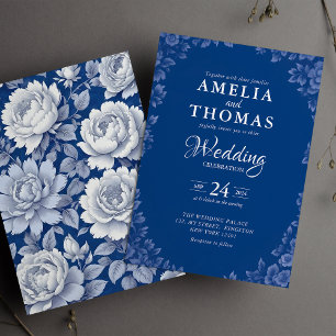 Convites Elegante Pó Azul Francês Floral Casamento Vintage
