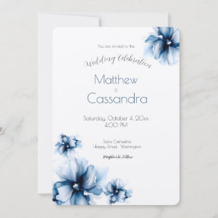 Convites Elegante Pó Azul Marinho Flores Casamento