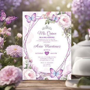 Convites Elegante Pó Floral Borboleta Mis Quinze