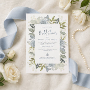 Convites Elegante Pó Floral Rosa Azul Casamento Chá de Noiv