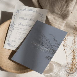 Convites Elegante Poeira Azul Floral Boho Botânico Casament