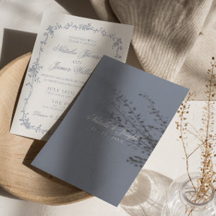 Convites Elegante Poeira Azul Floral Boho Botânico Casament