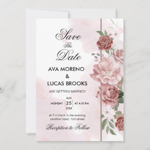 Convites Elegante Poeira Rosa Floral Rosa Sálvia Verde Româ
