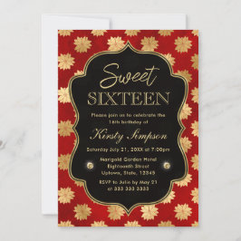 Convites Elegante Poinsettia de Inverno Vermelha e Dourada 