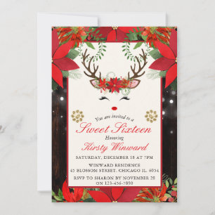 Convites Elegante Poinsettia Reindeer Sweet 16