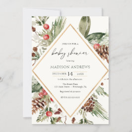 Convites Elegante Poinsettia Verde Invernal para Chás de Be
