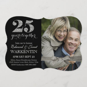 Convites Elegante Prata Aniversário de 25 Anos de Casados c