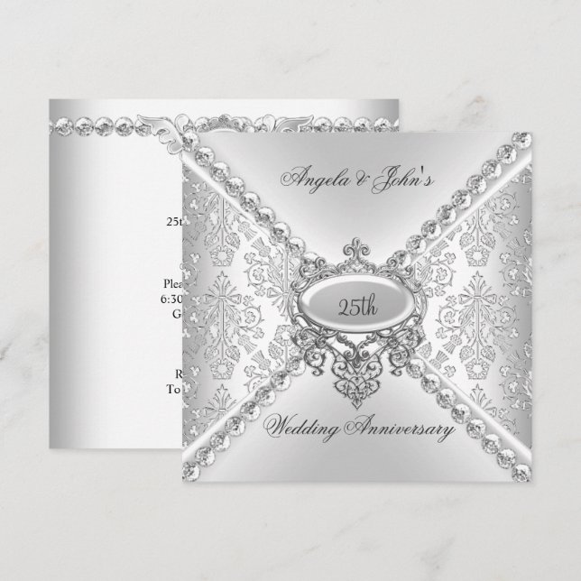 Convites Elegante Prata Aniversário de Casamento 25 Anos Da (Frente/Verso)