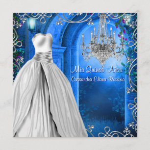 Convites Elegante Prata Azul-Marinho Quinceanera Royal