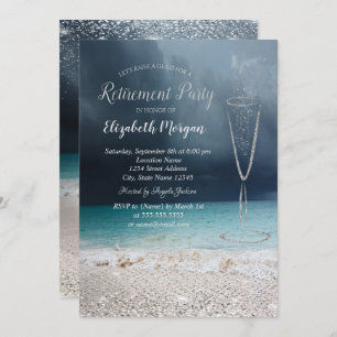 Convites Elegante Prata Confetti Glass Beach Retirement
