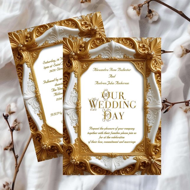 Convites Elegante Prata de Casamento Moldura Ornada Placa (Criador carregado)