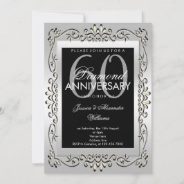 Convites Elegante Prata Decorativa de Aniversário de 60 Ano