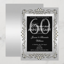 Convites Elegante Prata Decorativa de Aniversário de 60 Ano