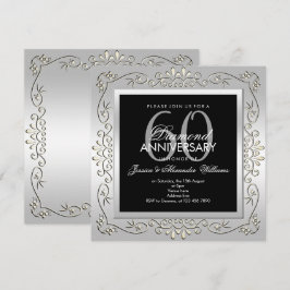 Convites Elegante Prata Decorativa de Aniversário de 60 Ano
