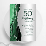 Convites Elegante Prata Emerald Green Agate 50º aniversário<br><div class="desc">Emerald Green e prata agate 50º convite de aniversário. Elegante design moderno com aquarela agate marble geode background,  faux glitter prata e tipografia. Trendy convida o cartão perfeito para uma comemoração de dia das mulheres na moda. Impressos convites Zazzle ou modelo de impressão digital instantânea para download.</div>