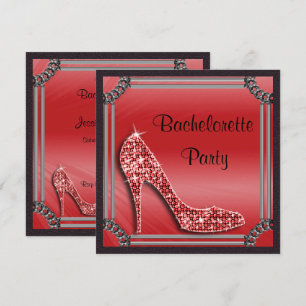 Convites Elegante Prata Enquadrada Red Stiletto Bachrlorett