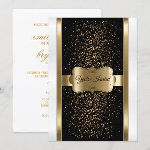 Convites Elegante Preto, Branco e Dourado