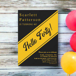 Convites Elegante Preto Chic E aniversário de 40 anos de Lu