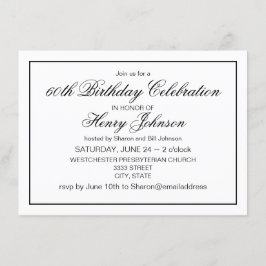 Convites Elegante preto clássico e branco 60º aniversário