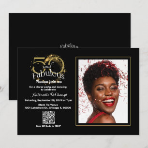 Convites Elegante preto Dourado 50 e Fabuloso Código QR Ani