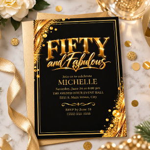 Convites Elegante Preto Dourado Cinquenta Fabulosos 50 Anos